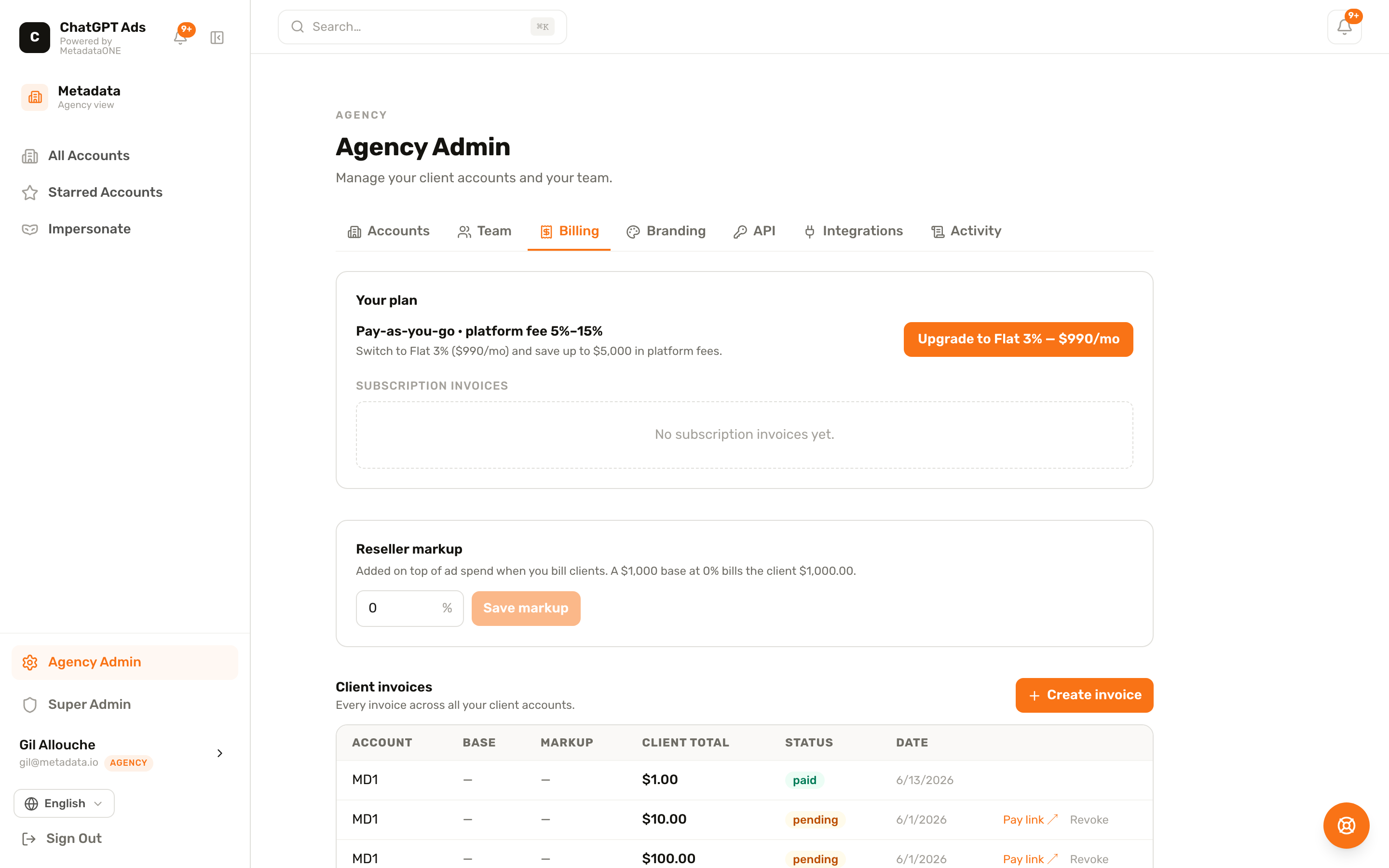 Client invoicing